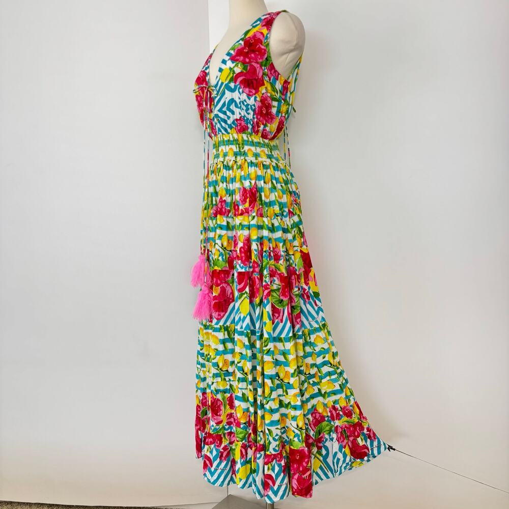 Antica Sartoria Lemon Floral Print Maxi Dress Sleeveless Tiered OS - Picture 6 of 12